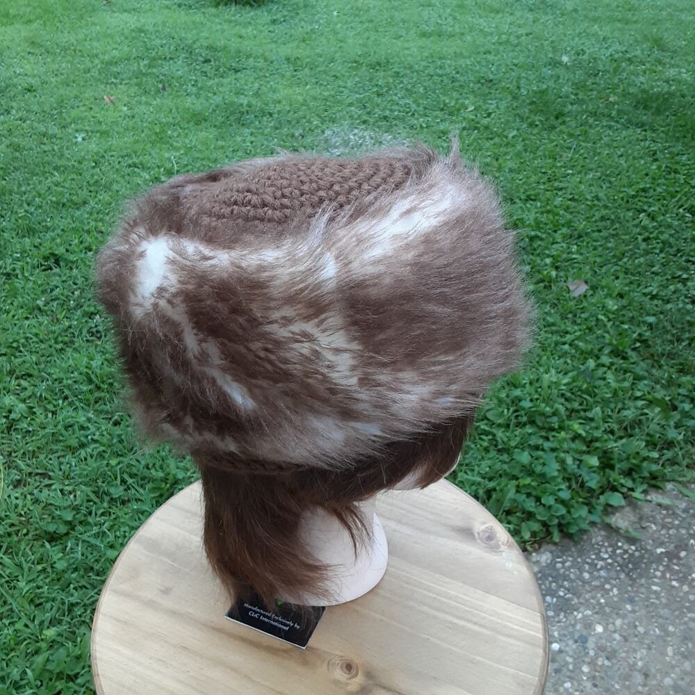 Vintage made in Japan Russian Ushanka Knit/Faux fur hatBrowns/Creams